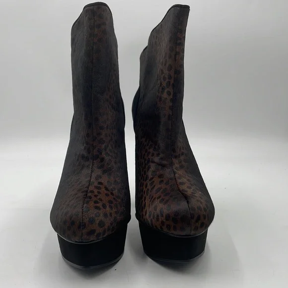 PELLE MODA Raw Umber Print Calf Hair/Kid Suede Platform Heel Bootie Boots NWT - Picture 3 of 10